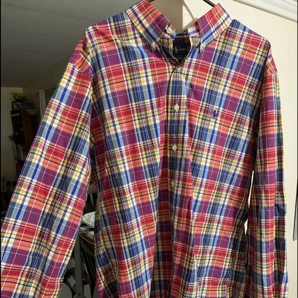Men’s Plaid Ralph Lauren Classic Fit Button Up Shirt